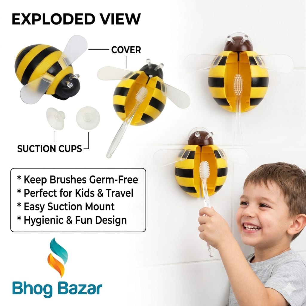 2 Pcs Bumble bee Toothbrush Holder - Easy Lock/Unlock -Black & Yellow